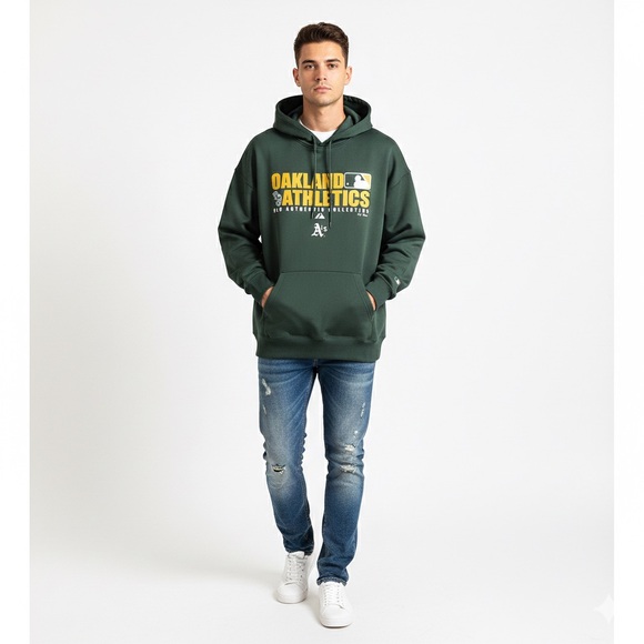 Vintage Majestic Oakland Athletics Dark Green Hoodie XL - Picture 2 of 6